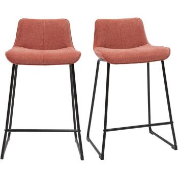 Set de 2 taburetes de cocina fijos efecto aterciopelado texturizado terracota con pata de metal 65 cm BOOST
