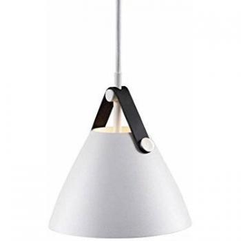Lámpara Colgante Strap Ø 16,5 cm, Blanca, Diseño Moderno, Metal y Cuero, GU10