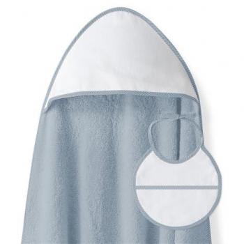 Toalla Capa de Baño para Bebé 100% Algodón Rizo con Babero Color Petróleo y Diseño Punto de Cruz