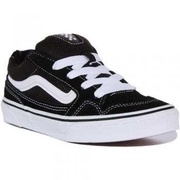 Zapatillas Vans Caldrone Junior Negras de Lona, Cómodas y Ajustables con Suela de Goma Waffle, Talla 33 EU