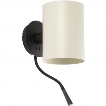 Aplique con luz de lectura Guadalupe Cuerpo Acero, Pantalla Acero 42 Cm - Faro Barcelona, guadalupe Aplique con lector negro/beige 20032-80