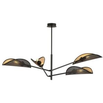 Lámpara de Suspensión Vene, Acero con Recubrimiento de Polvo y Tejido, Negro y Oro, 102x51x102 cm