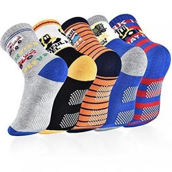 OOPOR Niños Antideslizantes Algodón Calcetines Tobilleros - Acogedor Vestir Colores Marvel Goma Correr Sport Socks Fornite Disfraz Novedad Dinosaurios Coche 5 Pack Tela Futbol Casa Navidad 0-12 Años