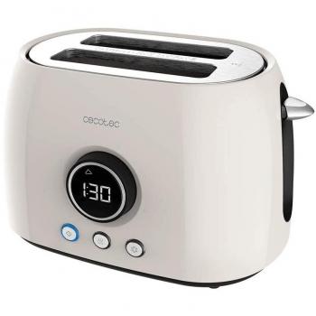 Cecotec ClassicToast 8000 Double Tostadora, 800W, 2 Ranuras Extraanchas, Pantalla Digital, 3 Funciones, Varillas Superiores, Diseño Retro Beige