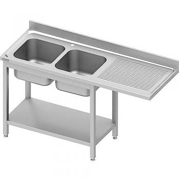 Fregadero Industrial 2 Senos para Lavavajillas con Escurridor Derecho 1800x700x900 mm - Romux, Grosor de 1 mm para Gran Estabilidad