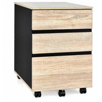 3-Drawer Mobile Cabinet in Black and Natural Wood