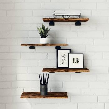 Estantes de pared de madera ingeniería roble humo (4 uds) 40x20x1,5 cm