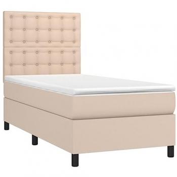Cama Box Spring con Colchón LED de Cuero Sintético Capuchino 90x200 cm