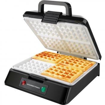 GOURMETmaxx Fabricante de gofres para 4 gofres belgas | Fabricante de gofres con Revestimiento cerámico Antiadherente 4 gofres belgas, Muy fácil de Limpiar [1200 vatios, Negro]