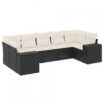 7-Piece Black Poly Rattan Garden Sofa Set with Cushions