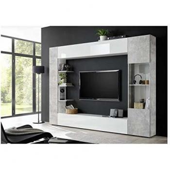 Conjunto Mueble TV Soprano Blanco y Cemento 295 cm