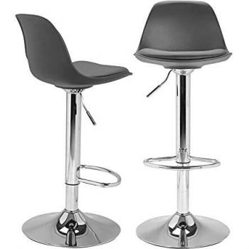 Lote de 2 taburetes de bar Karl ajustables en altura, cuero y metal, color gris