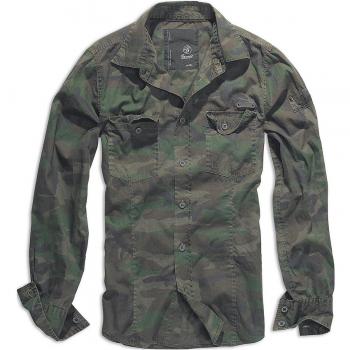 Brandit Slim Fit Woodland Shirt - Men's Long Sleeve S