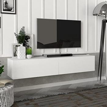 Mueble TV Suspendido Toivakka 135 x 31 x 25 cm - Blanco con 2 Puertas y Estante