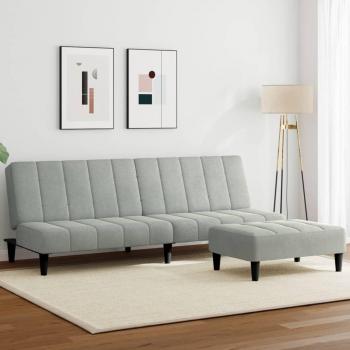 Sofá cama de 2 plazas con reposapiés en terciopelo gris claro