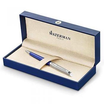 Waterman Hémisphère Deluxe bolígrafo, lacado con ondas en color azul y acabado cromado, punta mediana con cartucho de tinta azul, estuche de regalo