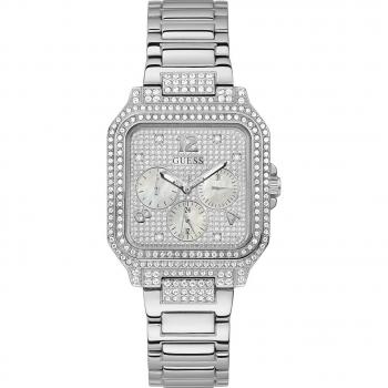 Reloj Guess Mujer GW0472L1 - Reloj analógico de acero inoxidable, esfera plateada con detalles en dorado, correa de malla metálica, resistencia al agua hasta 30 metros, diseño elegante y moderno