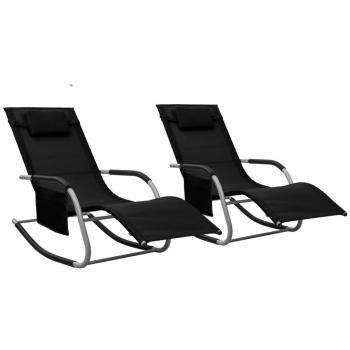 vidaXL 2-Piece Black and Grey Textilene Sun Loungers