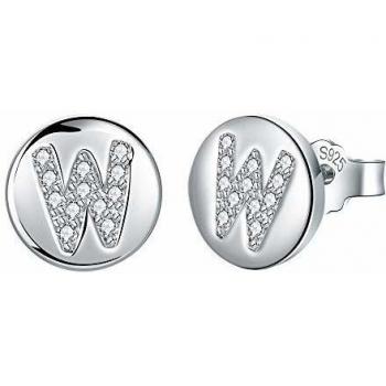 J.Endéar Pendientes Letra inicial W Niñas Mujer Plata de ley 925 con circonita cúbica Disco redondo Joyas, Tamaño pequeño