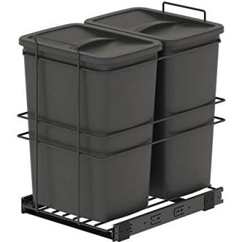 Contenedor de reciclaje Recycle para cocina Emuca, 2 x 35 L, fijación inferior y extracción manual, plástico gris antracita