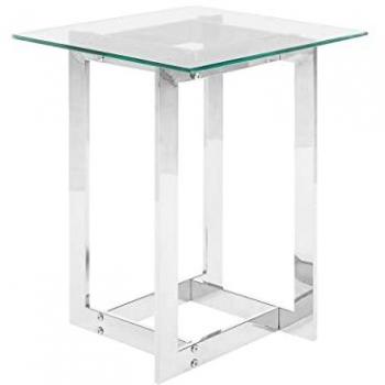 Mesa de Centro Cuadrada de Vidrio Transparente con Base de Metal Plateado Estilo Moderno 40 x 40 cm Crystal