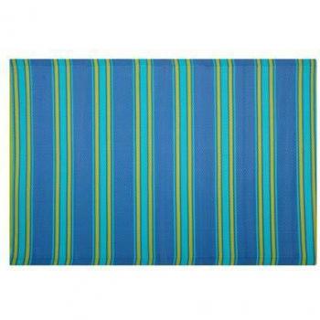 Alfombra de exterior sintética azul 120 x 180 cm Alwar, patrón geométrico a rayas, ecológica y moderna