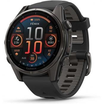 Garmin fenix 8 AMOLED Sapphire GPS Smartwatch 43mm Carbon Gray DLC Titanium with Black/Pebble Gray Silicone Band