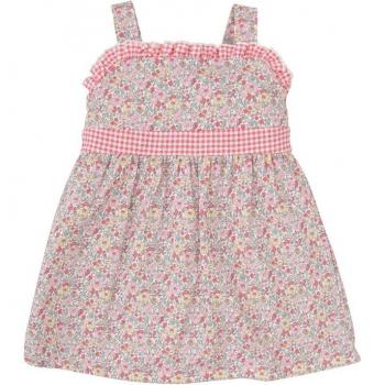Vestido de bebé niña de florecitas con apliques de cuadros vichy