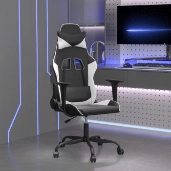 Silla de juego de masaje en cuero sintético blanco y negro