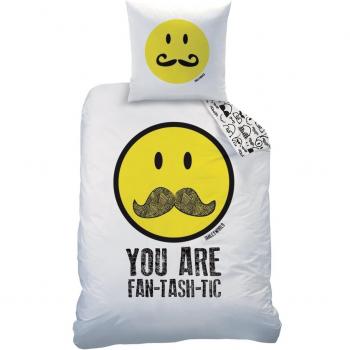 CTI 043141 Smiley World Bigote Funda de edredón 140 x 200 cm con Funda de Almohada 63 x 63 cm algodón/poliéster Blanco