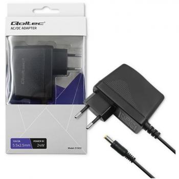 Fuente de alimentación enchufable Qoltec 24W | 12V | 2A | Conector 5.5x2.5