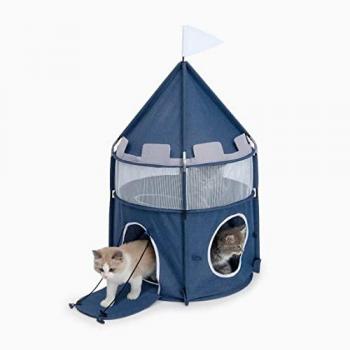 Catit Vesper Castillo Cueva Azul para Gatos - Diseño moderno, estructura plegable, superficie de descanso suave, incluye almohadilla lavable y fácil de montar