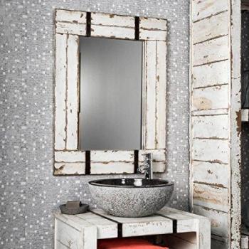Espejo de baño Wanda Collection 60 x 80 cm en madera Mindi y metal blanco estilo loft