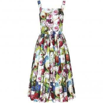 Dolce & Gabbana Women's Flower Print Midi Cotton Dress in White | Size 40 | F6ZT0THS5Q2HA4YF