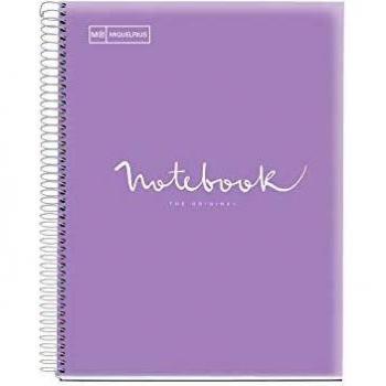 Miquelrius - Cuaderno Espiral Microperforado, Cubierta Cartón Duro, Tamaño A4 210 x 297 mm, 4 Taladros, 120 Hojas de 90 g/m² y 5 Franjas de Color, Cuadrícula de 5 x 5 mm, color Lavanda
