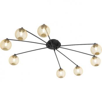 Lámpara de techo moderna negra 8-luces-doradas - ATHENS Wire Vidrio/Acero Redonda Adecuado para LED Max. 8 x 28 Watt