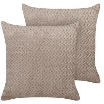 Set de 2 cojines cuadrados con relieve de pelo sintético marrón claro 45 x 45 cm Surmi