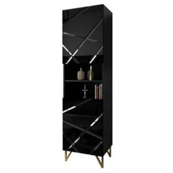 Estantería Merced M105, Cerrable con Puertas, Aglomerado Laminado, Negro Brillante, 199x55x42cm