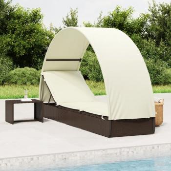 Tumbona con toldo redondo de ratán sintético marrón 211x57x140 cm