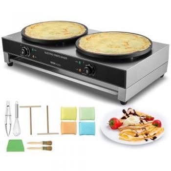 VEVOR 16-Inch Electric Crepe Maker, Commercial Double Head Nonstick Stainless Steel Griddle, 3400W with Temperature Control