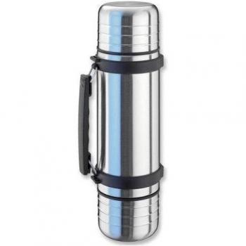 Isosteel VA-9562DQ - Termo de vacío con 2 vasos enroscables y sistema de apertura y cierre rápido, 1 L, acero inoxidable 18/8, color plateado