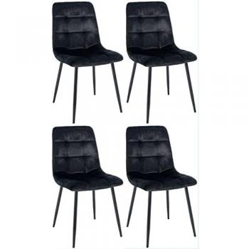 Set de 4 Sillas de Comedor Antibes Negro con Tapizado en Terciopelo y Estructura Metálica