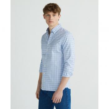 Camisa de hombre Hackett Summer Gingham azul con diseño de cuadros y corte slim fit