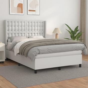 Cama box spring de muelles con colchón blanco 140x190 cm en cuero sintético