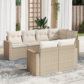 Set de sofás de jardín 7 piezas con cojines de ratán sintético beige