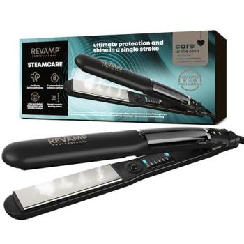 REVAMP Progloss Steam Care Ceramic Hair Straightener - Salon Straightener with Slimline Steam Chamber, Ultra Fast Heat Styling, Versatile Styling, Ceramic Ionic Plates for Frizz-Free, Smooth Results