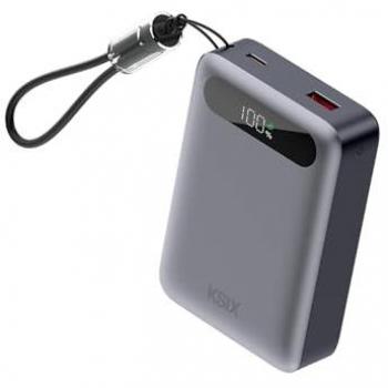Powerbank Ksix 20.000 mAh Carga Rápida 22,5W PD Carga Simultánea Cable Convertible USB-C + Lazo Pantalla LED Negro y Gris