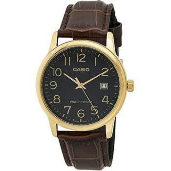 Casio MTP-V002GL-1B Men's Watch - Yellow Gold Dial with Brown Leather Strap (Ø 44mm)