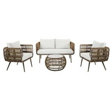 Conjunto de Mesa con 3 Sillones DKD Home Decor ratán sintético Aluminio (144 x 67 x 74 cm)