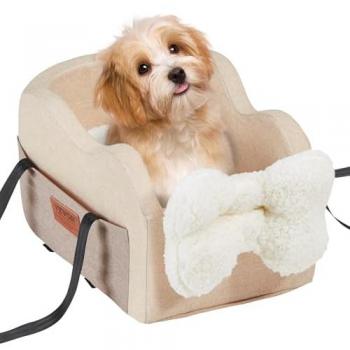 VEVOR Small Dog Console Booster Seat, Adjustable Pet Car Seat with Clip-On Leash for Armrest Use